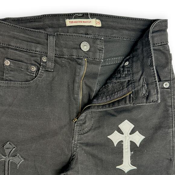 Levi's | W25 L30 | Black Chrome Hearts Inspired 725 High Rise Bootcut Jeans - Picture 3 of 9